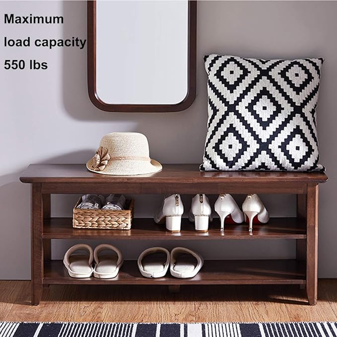 XKZG Storage Bench Wooden Shoe Rack Bench Rustic Solid Wood Entryway Bench - Image 3