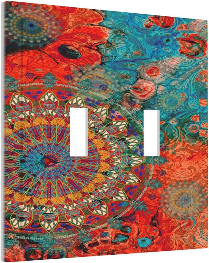 Abstract Ombre Colorful Indian Mandala 2 Gang Light Switch Plate Cover Double - Image 2