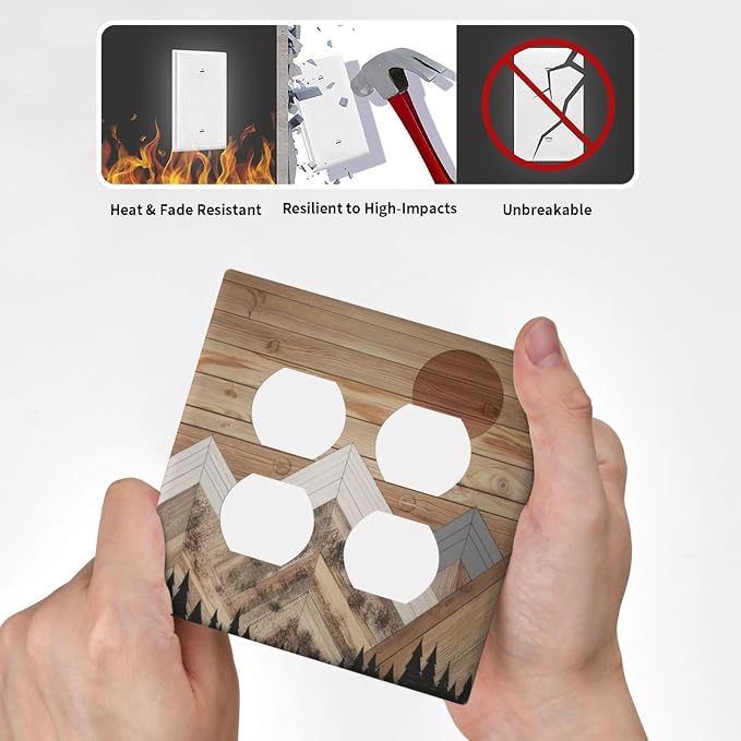 Wooden Planks Mosaic Snow Mountain Sun Outlet Covers 2 Gang Double Duplex - Image 6