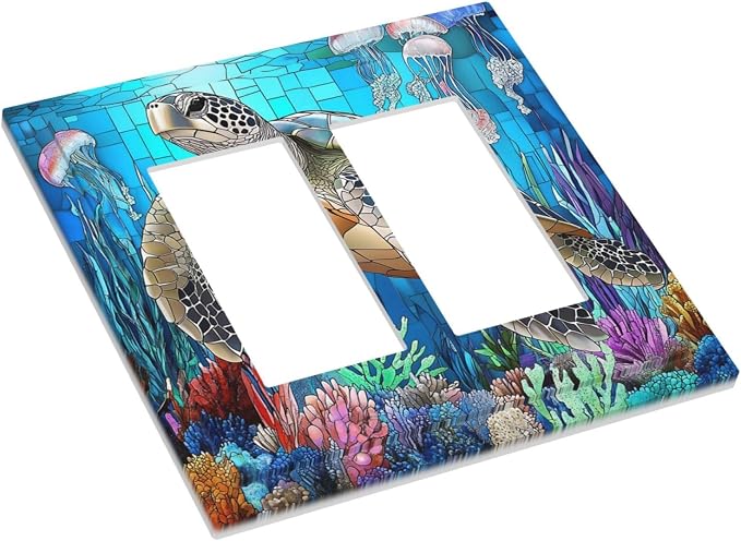 Decorative Outlet Covers Nautical Sea Turtle Coral Jellyfish 2 Gang Double Gfci - Image 3