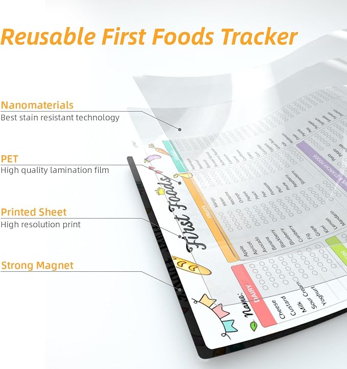 Newborn Baby or Toddler First Foods Tracker Whiteboard-Magnetic Dry Erase Daily - Image 3