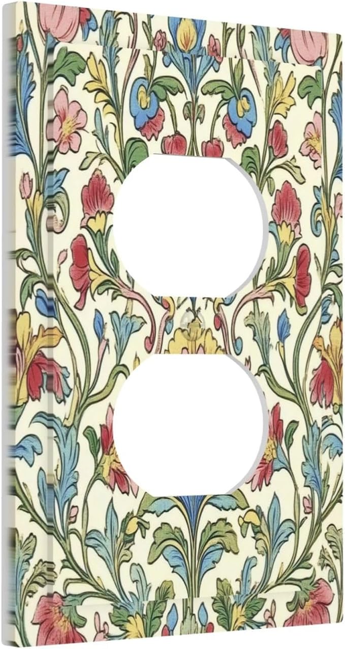 Outlet Covers Boho Red Floral Morris Plant Leaves 1 Gang Duplex Light Switch - Image 2