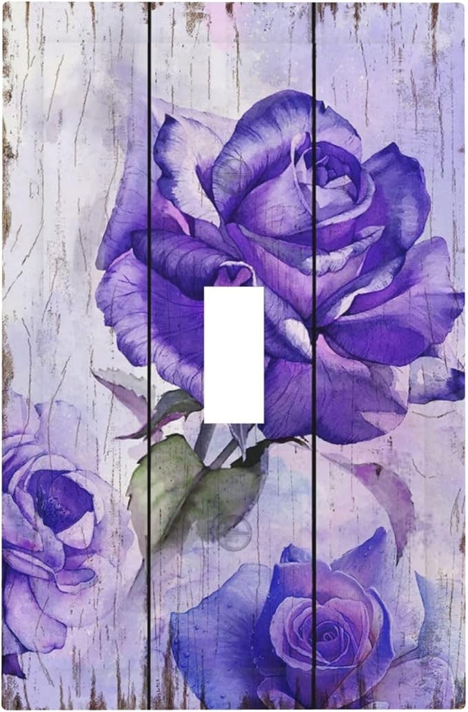 Light Switch Cover Purple Rose Flower Rustic Wood Plank 1 Gang Wall Plate Cover by Spshian