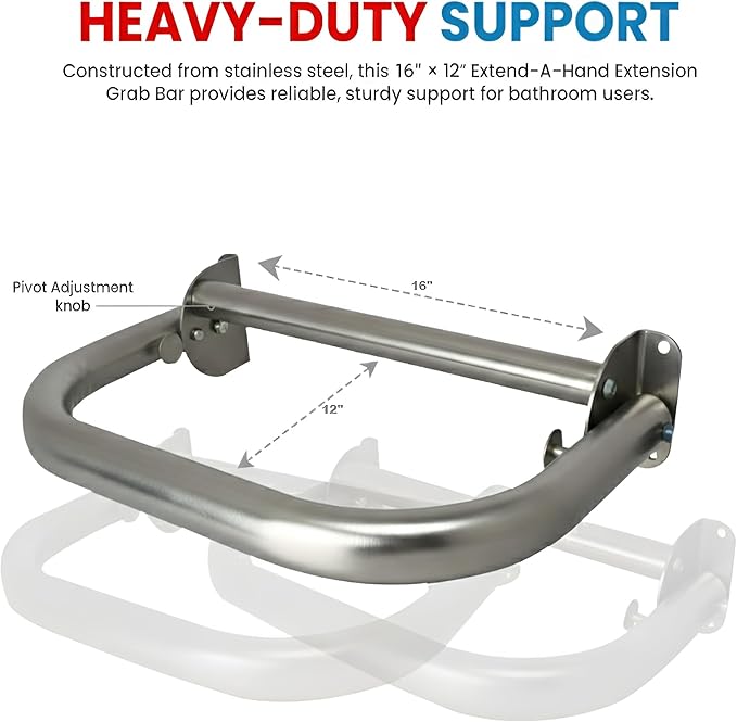 Extend-A-Hand Grab Bar Extension 16"x12"| Heavy-Duty Bathroom Safety Handrail - Image 2