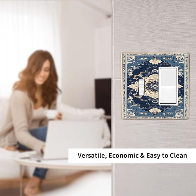 Decorative Outlet Covers Boho Beige Navy Blue Medallion 2-Gang Combo Light - Image 6