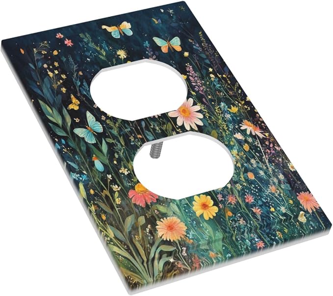 Outlet Covers Boho Vintage Floral Flower Butterfly 1 Gang Duplex Wall Plate - Image 3
