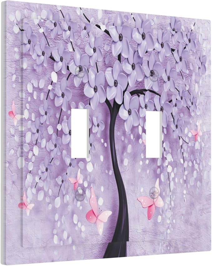 Light Switch Cover 3D Purple Tree 2 Gang Wall Plate Double Light Switch Plate - Image 2