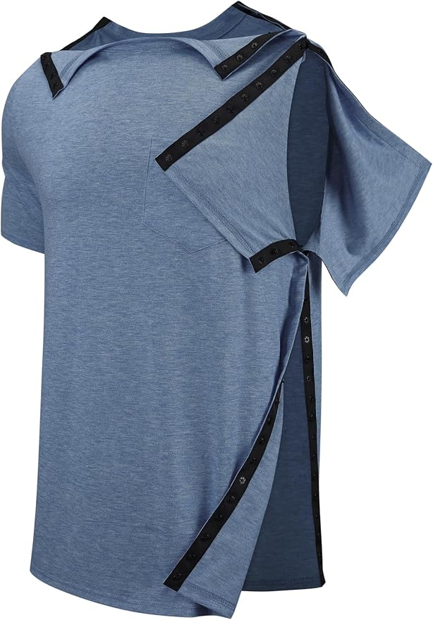 Men's Post Shoulder Surgery Recovery Shirts Tear Away Short Sleeve Full Open - Image 2