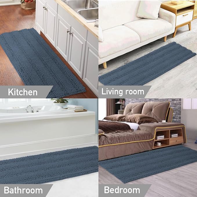 Turquoize Bathroom Runner Area Chenille Rug Oversize Non-Slip Shag Kitchen - Image 6