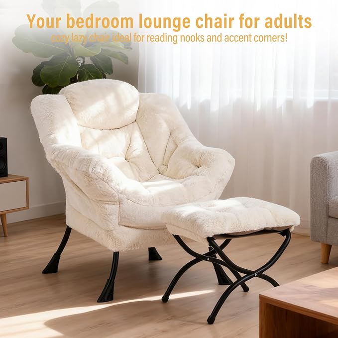 Lazy Chair with Ottoman, Modern Chair with Folding Footrest, Lounge Accent Chair - Image 3