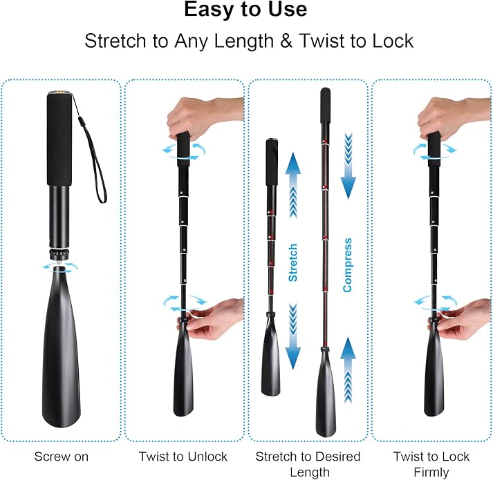Mishell Shoe Horn Long Handle, Telescopic 16"-38", Sturdy Aluminium Alloy - Image 6