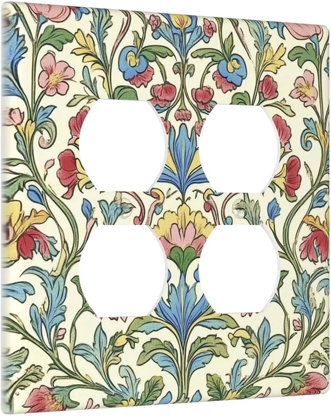 Outlet Covers Boho Red Floral Morris Plant Leaves 2 Gang Double Duplex - Image 2