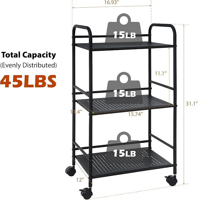 SunnyPoint 3-Tier Rolling Utility Cart – Metal Storage Organizer - Image 6