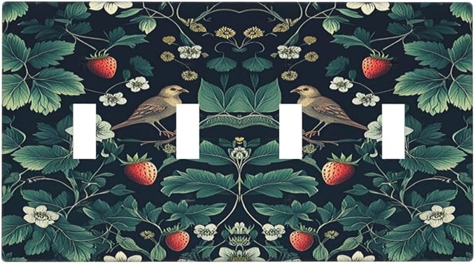 Light Switch Covers Strawberry Birds Flowers Plant Morris Floral Quad Toggle by Everyswitchisastoryswitch
