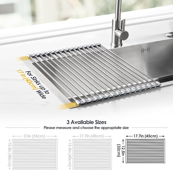 Tomorotec Stainless Steel Roll-Up Dish Drying Rack Marble Color Silicone Edges - Field & Grace