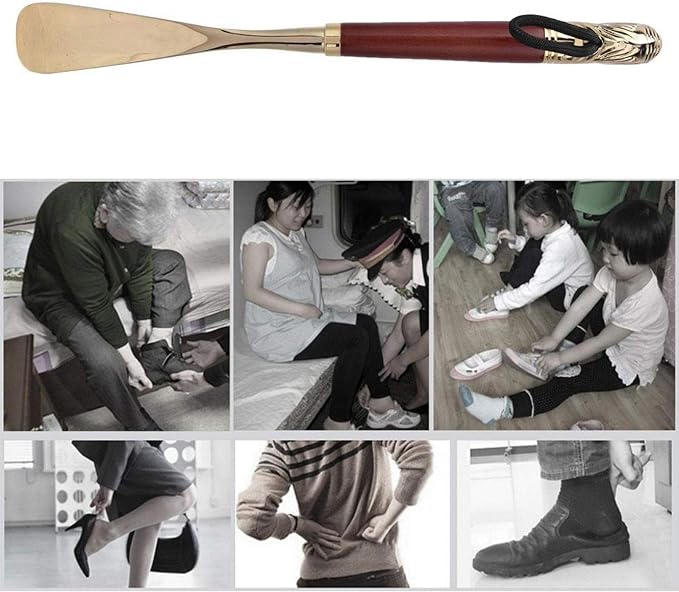 Shoe Horn Long Handled Metal Lion Head Shoe Horn Wooden Long Handle Shoe Lifter - Image 3