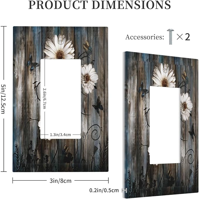 Rustic Wood Background Floral Butterfly Daisy Decorative Outlet Covers 1 Gang - Image 5