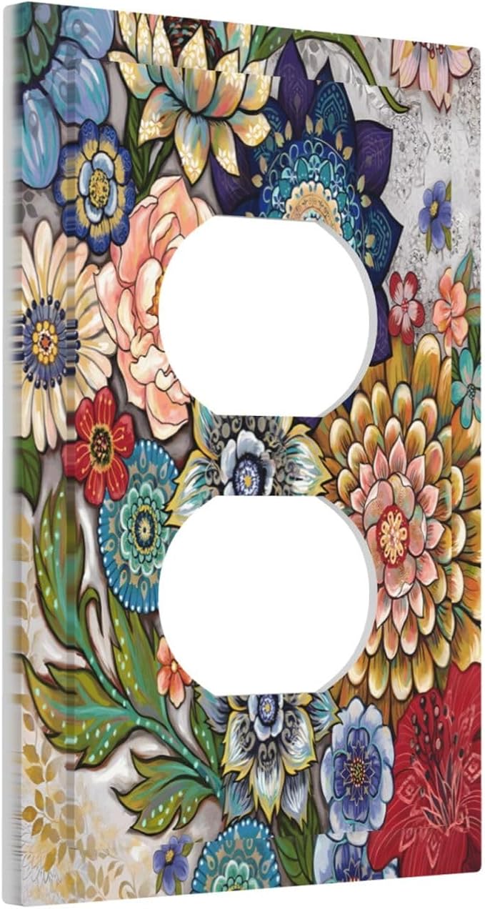 Boho Floral Colorful Floral Multi Color Flower Outlet Covers 1 Gang Duplex - Image 2