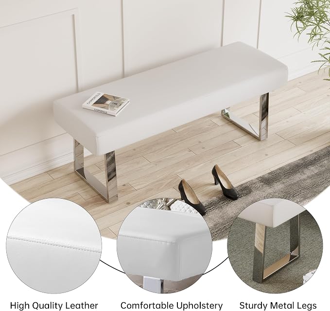 JIEXI Bedroom Bench, Bed end upholstered Bench, Indoor Corner Small Footstool - Image 3