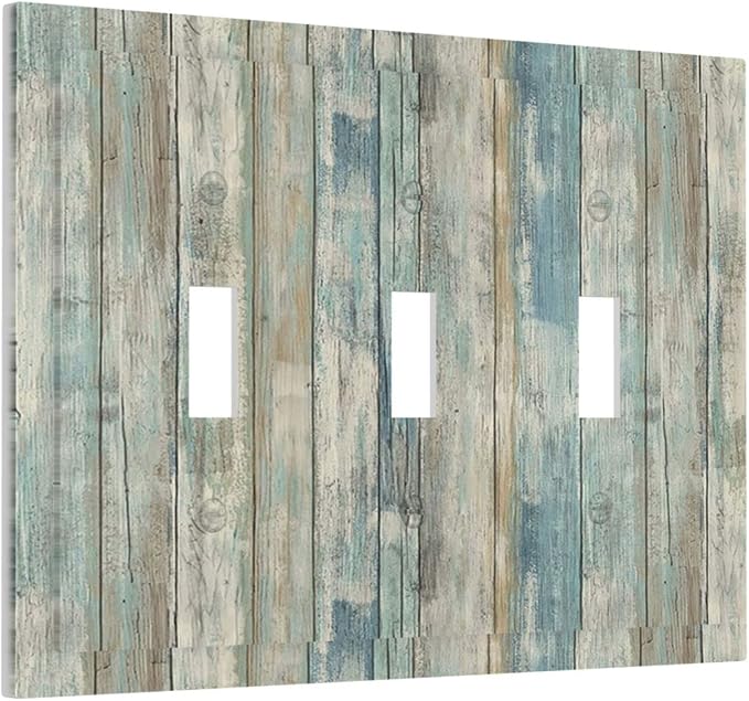 Tea Vintage Wood Plank Distressed Grain Rustic Shiplap Board 3 Gang Light - Image 2