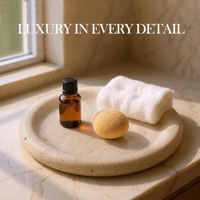Koville Italian Round Travertine Tray, Catchall - Image 7