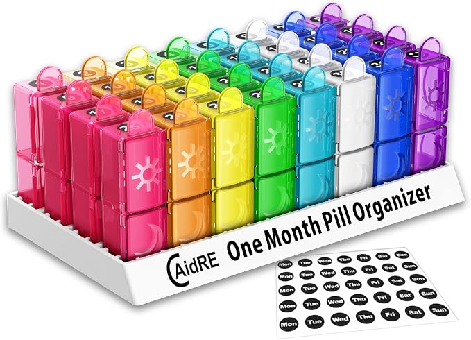 Monthly Pill Organizer, CAidRE 30 Day Pill Organizer 2 Times a Day, One Month by CAidRE