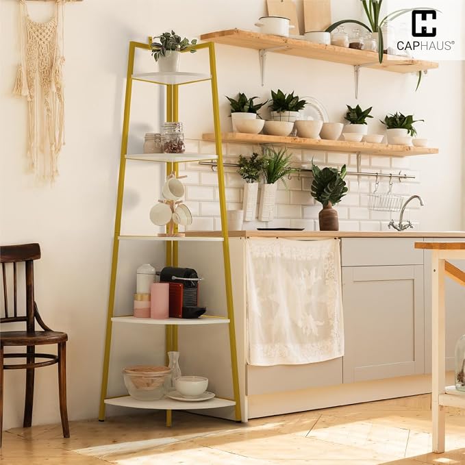 CAPHAUS Tall Corner Shelf Stand, 5-Tier Display Shelves, Ladder Corner Wood - Image 8