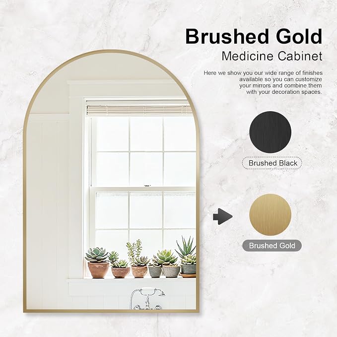 Recessed Medicine Cabinet for Bathroom, Brushed Gold Arched Medicine Cabinet - Image 6