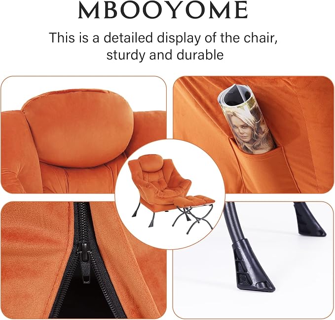 Lazy Chair with Folding Ottoman, Modern Accent Lounge Armchair with Armrests - Image 4