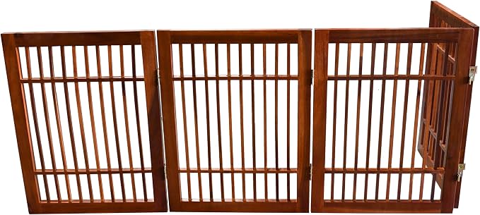 Pet Dog Gate Strong and Durable Freestanding Folding Acacia Hardwood Portable - Image 9