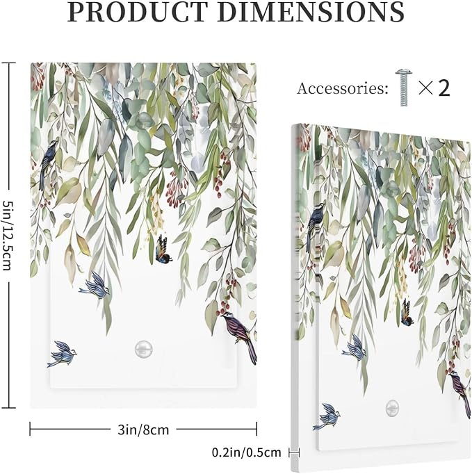 Green Leaf Eucalyptus Leaves Floral Bird Butterfly Light Switch Cover Plate 1 - Image 5