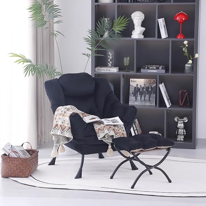 Lazy Chair with Folding Ottoman, Modern Accent Lounge Armchair with Armrests - Image 3