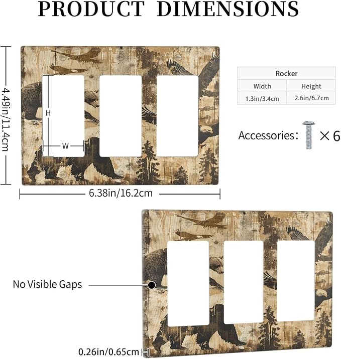Light Switch Covers Vintage Cabin Wildlife Animal Bear Eagle Forest 3 Gang - Image 5