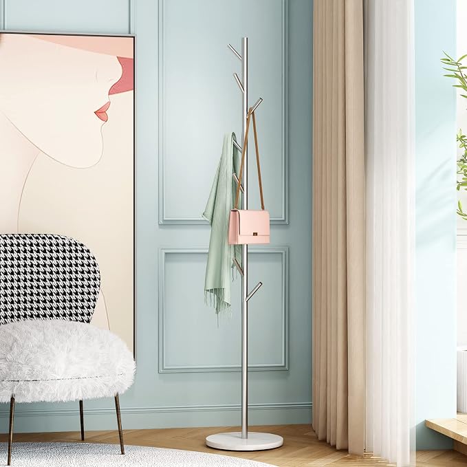 Silver Coat Racks, Metal Coat Rack Freestanding by DOORXIFO