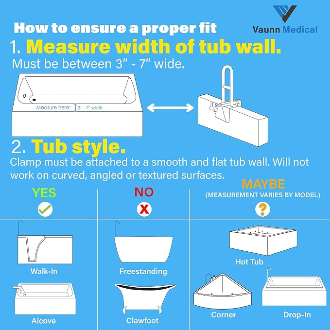 Vaunn Medical Bathtub Handle Grab Bar and Safety Rails - Image 2