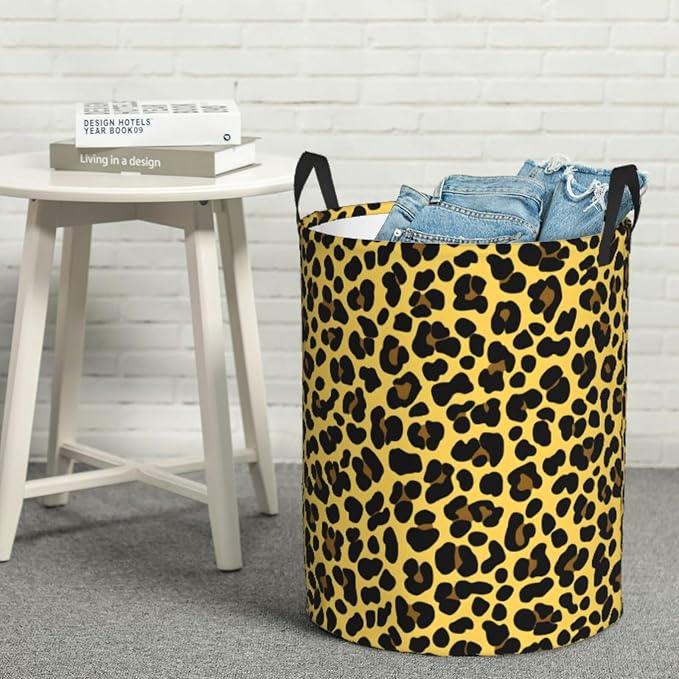 Laundry Basket Golden Leopard Print Collapsible Large Capacity, 63L Dirty - Image 5