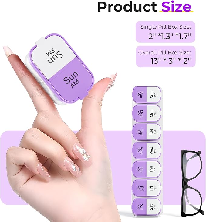 Odaro Extra Large Weekly Pill Organizer 2 Times A Day, Pill Box 7 Day Am Pm to - Image 3