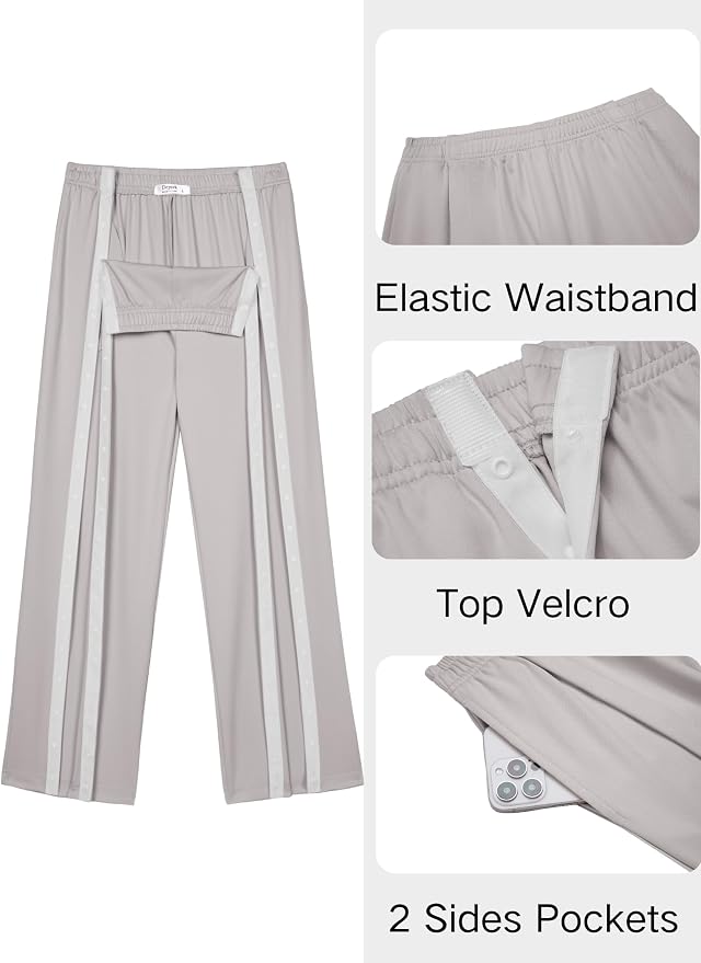 Deyeek Tear Away Pants for Women Side Slit Snap Sweatpants Loose Fit Post - Image 3