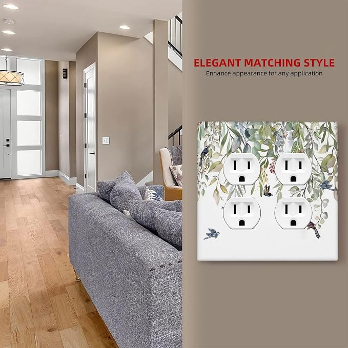 Green Leaf Eucalyptus Leaves Floral Bird Butterfly Outlet Covers 2 Gang Double - Image 7