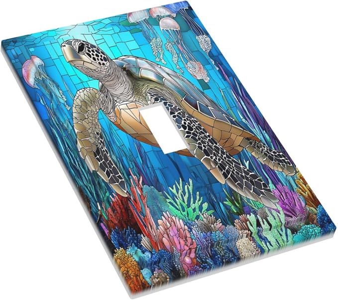 Decorative Light Switch Cover Nautical Sea Turtle Coral Jellyfish 1 Gang Single - Image 3