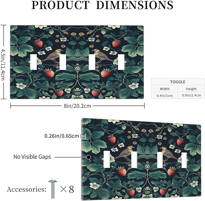 Light Switch Covers Strawberry Birds Flowers Plant Morris Floral Quad Toggle - Image 5