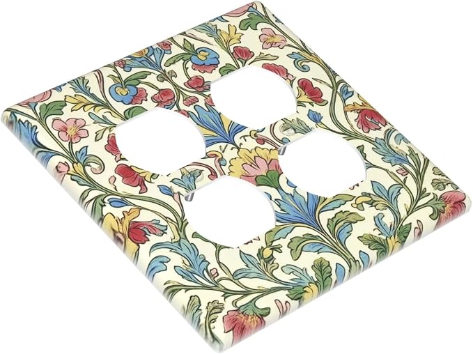 Outlet Covers Boho Red Floral Morris Plant Leaves 2 Gang Double Duplex - Image 3