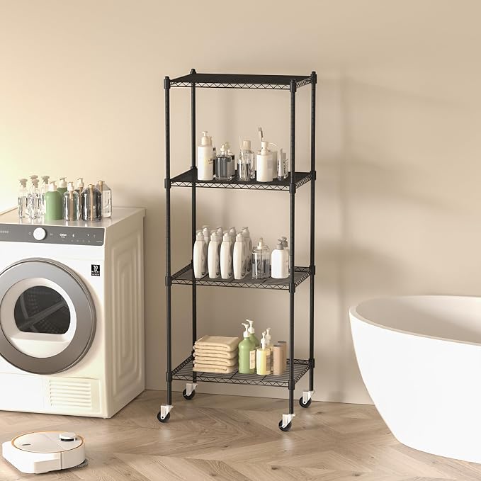 4 Tier Storage Shelves with Wheels, Heavy Duty Metal Garage Shelving Unit and - Image 2