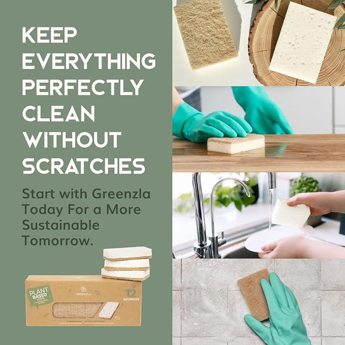 Greenzla Kitchen Sponges, Plant-Based Dish Sponges, Non-Scratch Sisal Hemp - Field & Grace