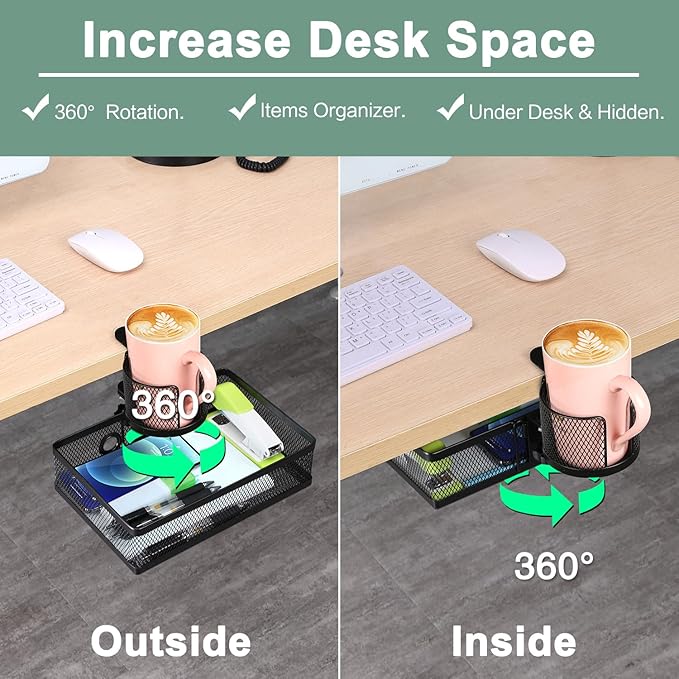 ROSYLINE 360°rotation under desk drawer, Drawer Under Desk Storage Organizer - Image 3