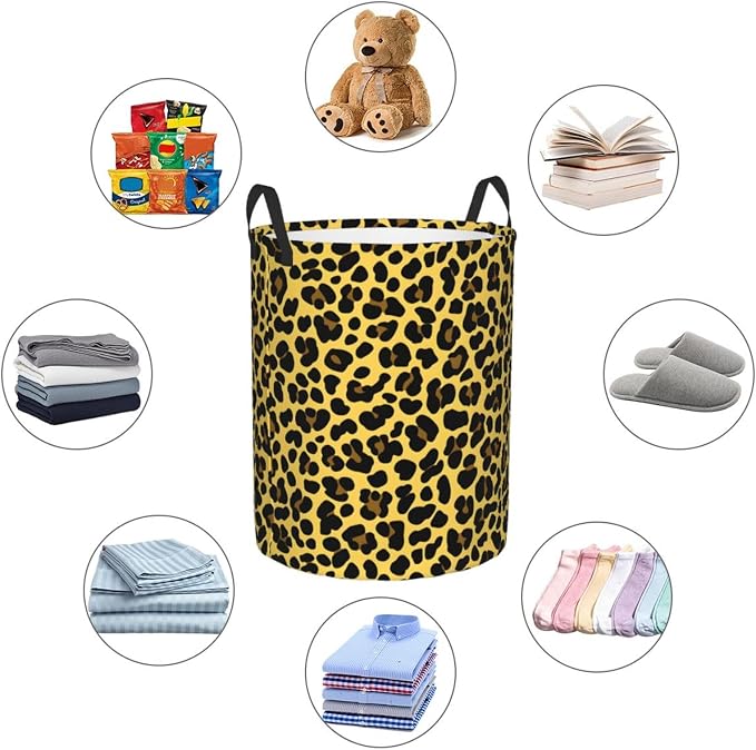 Laundry Basket Golden Leopard Print Collapsible Large Capacity, 63L Dirty - Image 2