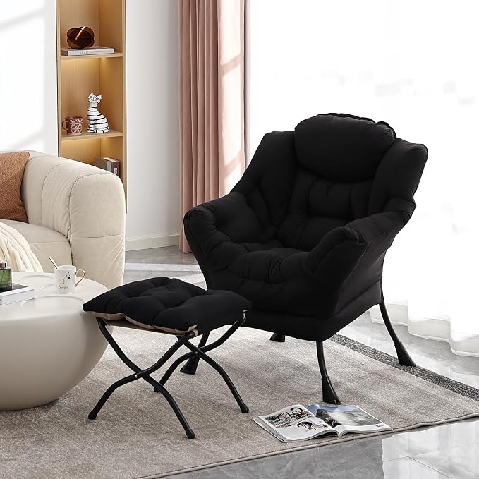 Lazy Chair with Folding Ottoman, Modern Accent Lounge Armchair with Armrests - Image 7