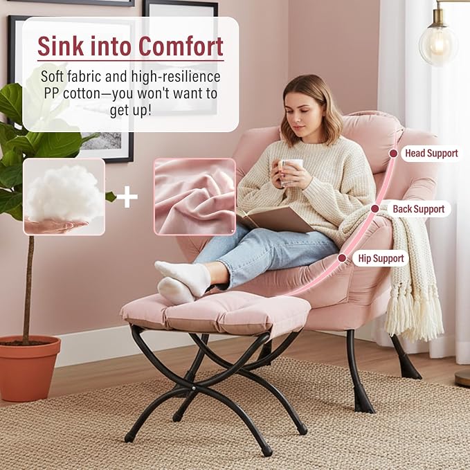 Lazy Chair with Ottoman, Modern Chair with Folding Footrest, Lounge Accent Chair - Image 4