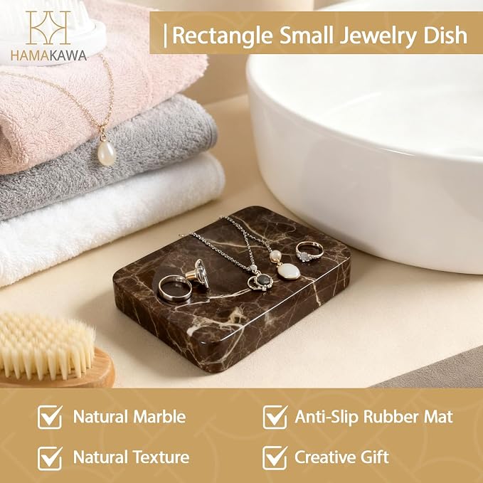 Natural Marble Soap Dish, Emperador Dark Rectangle Jewelry Dish, Dark Brown - Image 4