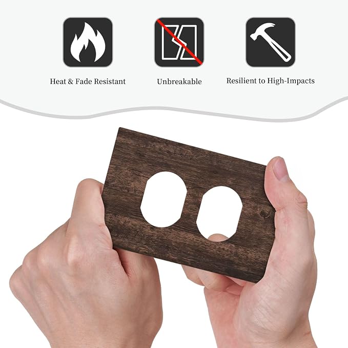 Outlet Covers Rustic Dark Brown Wood Grain 1 Gang Duplex Wall Plate Decorative - Image 6